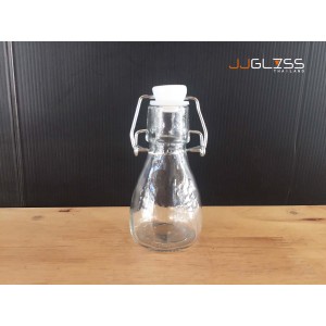 (AMORN) ROUND BOTTLE 01505 - 100ml. - Transparent Handmade Glass Bottles Snap Lock Cover 4oz. (100ml.)
